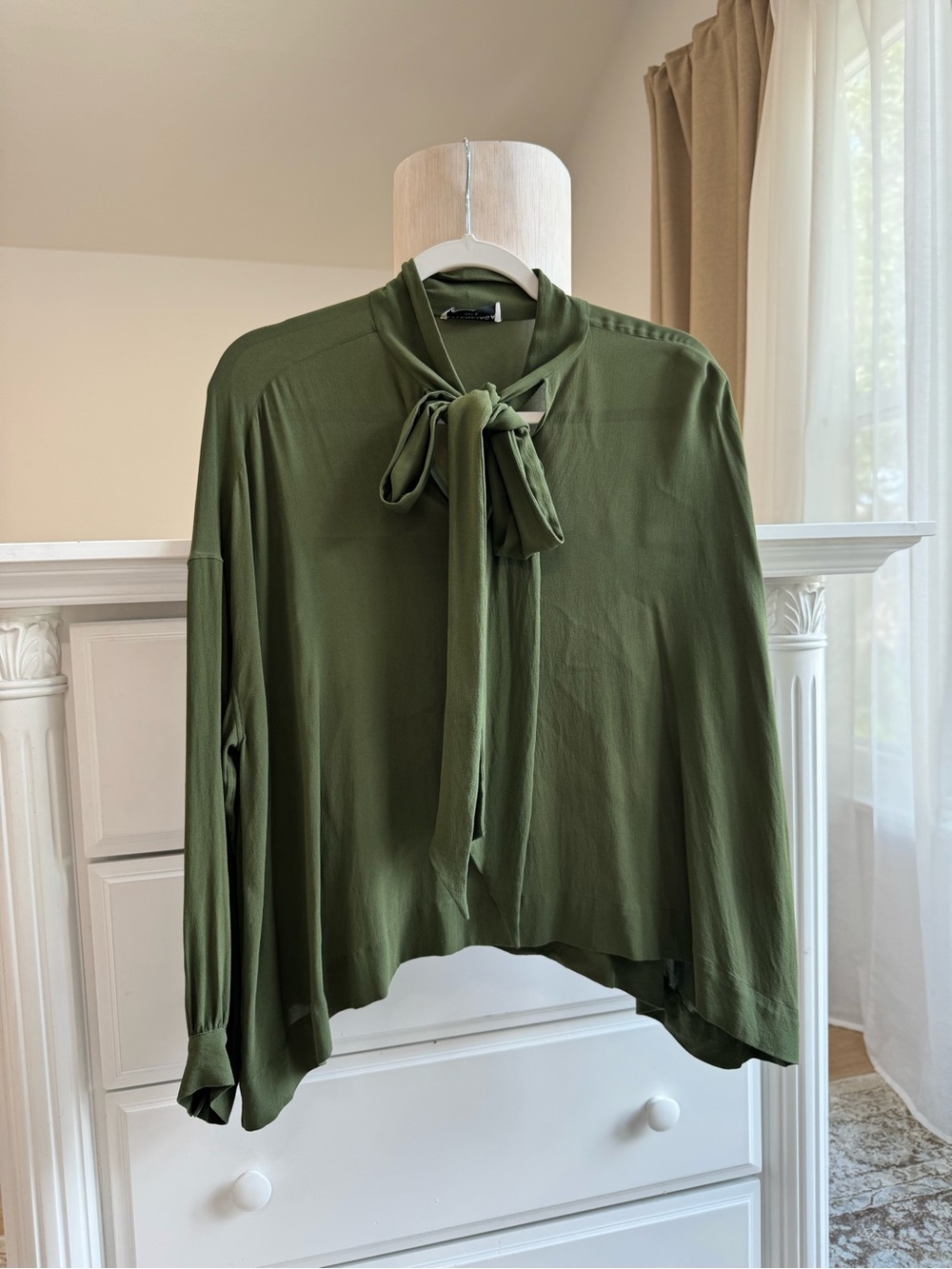 BALENCIAGA Paris Olive Green Silk Blend Blouse Size 34